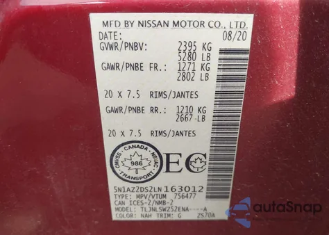 2020 Nissan Murano Platinum Intelligent Awd из США, поврежденный, VIN 5N1AZ2DS2LN163012